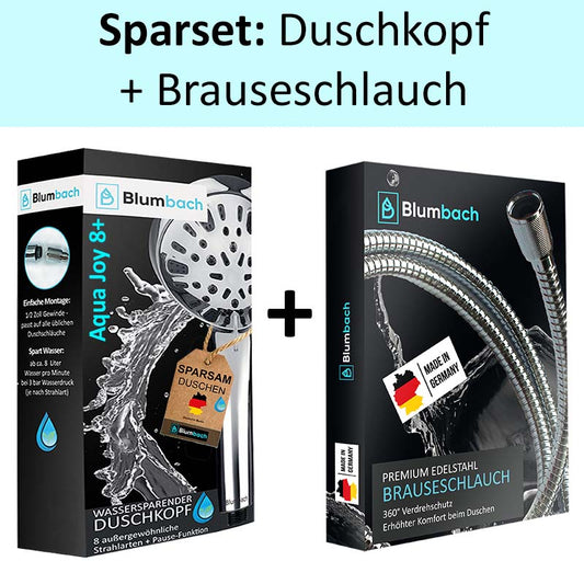 Duschbrause Set: Aqua Joy Duschkopf + Edelstahl Schlauch 160 cm Made in Germany Blumbach