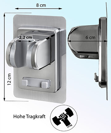 Duschkopfhalter "Sticky" zum Kleben. Winkel verstellbar, Chrom