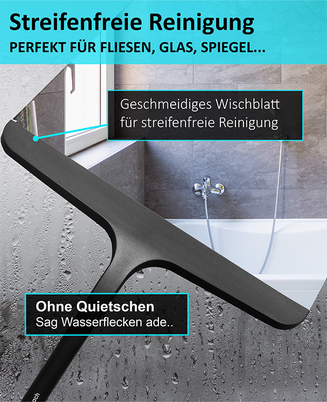 Blumbach Silikon Duschabzieher schwarz - Premium Abzieher Dusche 28 cm breit