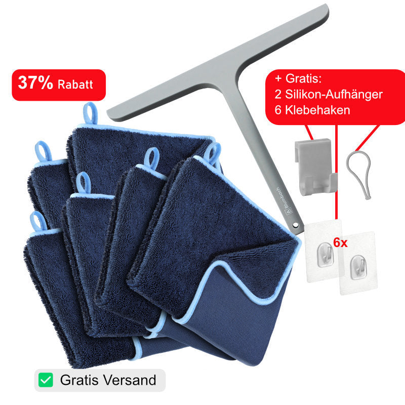 Silikon Duschabzieher grau + 6 Mikrofasertücher, Trockentücher Dusche Bad Zubehör von Blumbach mit Rabatt