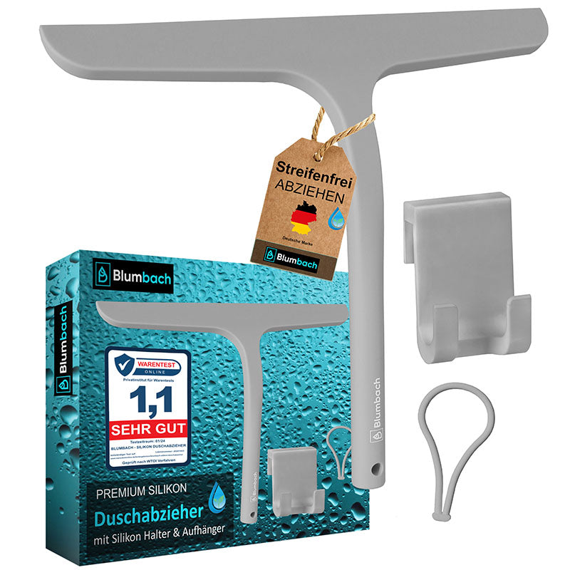 Blumbach Silikon Duschabzieher schwarz, weiß oder grau - Premium Abzieher Dusche 28 cm breit