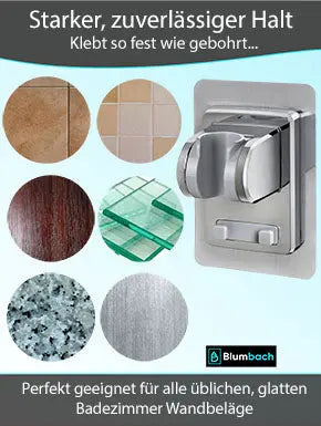 Duschkopfhalter "Sticky" zum Kleben. Winkel verstellbar, Chrom Blumbach