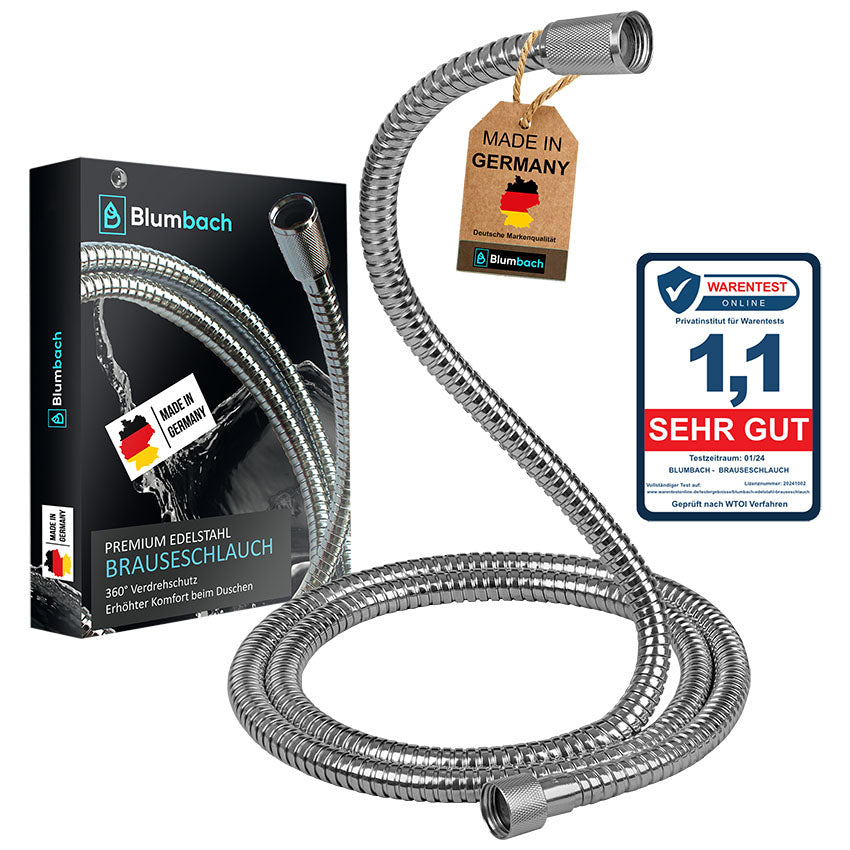 Duschschlauch Edelstahl Made in Germany von Blumbach - Metallbrauseschlauch, Brauseschlauch, Schlauch für Dusche und Badewanne mit Verdrehschutz