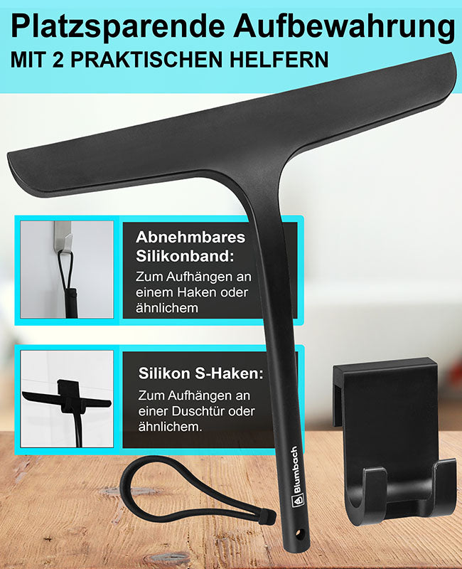 Blumbach Silikon Duschabzieher schwarz - Premium Abzieher Dusche 28 cm breit