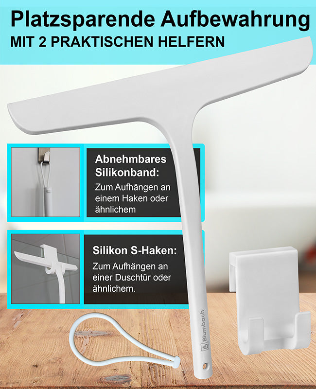 Blumbach Silikon Duschabzieher schwarz, weiß oder grau - Premium Abzieher Dusche 28 cm breit
