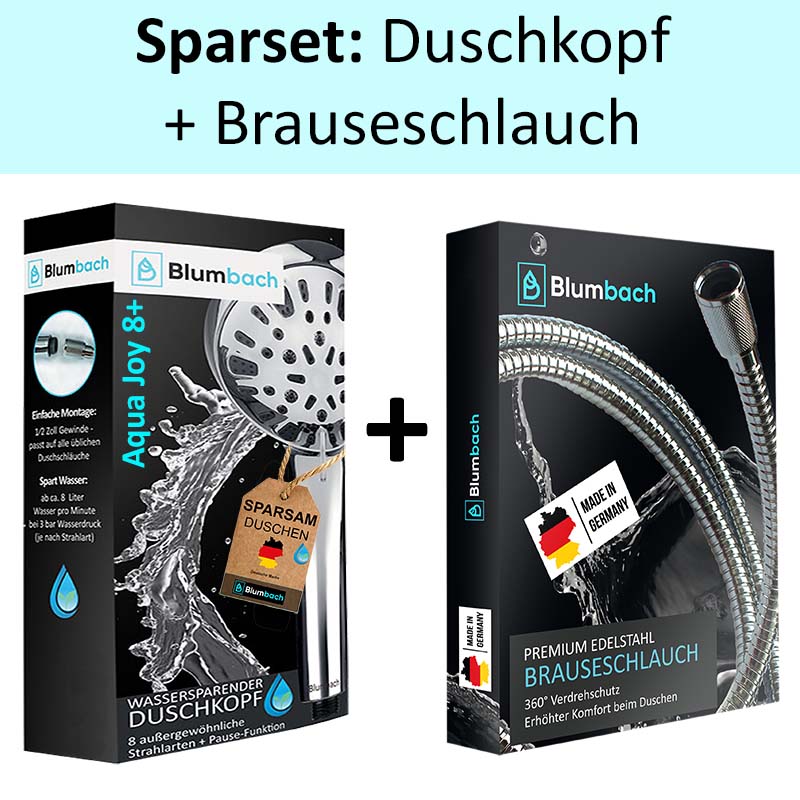 Duschbrause Sparset: Aqua Joy Duschkopf mit Edelstahl Schlauch 160 cm Made in Germany