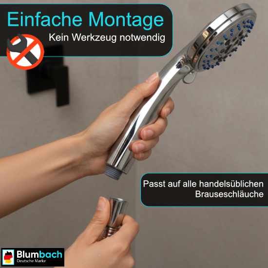 Blumbach Hochdruck Duschkopf Energy Rain, 9 Strahlarten, Massagestrahl, Duschbrause starker Strahl, Handbrause einfache Montage ohne Werkzeug