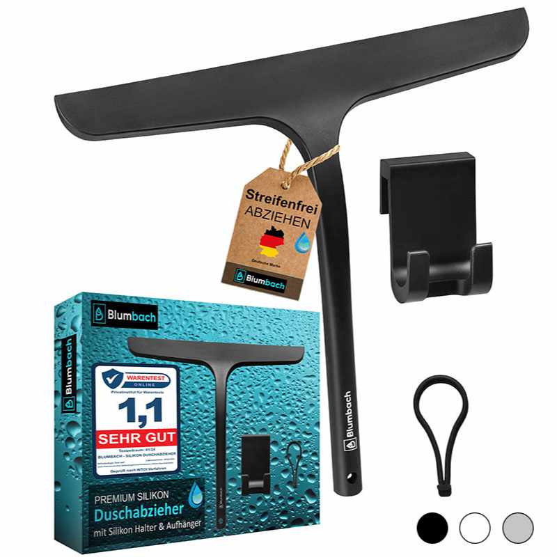 Silikon Duschabzieher schwarz mit Edelstahlkern Blumbach Abieher Dusche Fenster, Flitsche