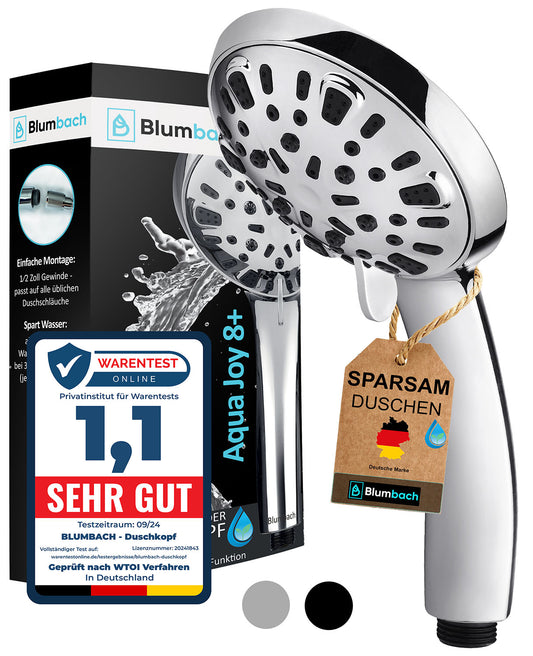 Blumbach Aqua Joy Hochdruck Duschkopf wassersparend - 8 Strahlarten