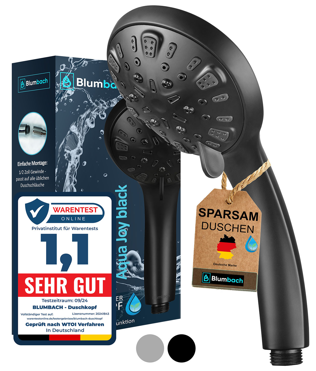 Blumbach Aqua Joy Hochdruck Duschkopf wassersparend - 8 Strahlarten
