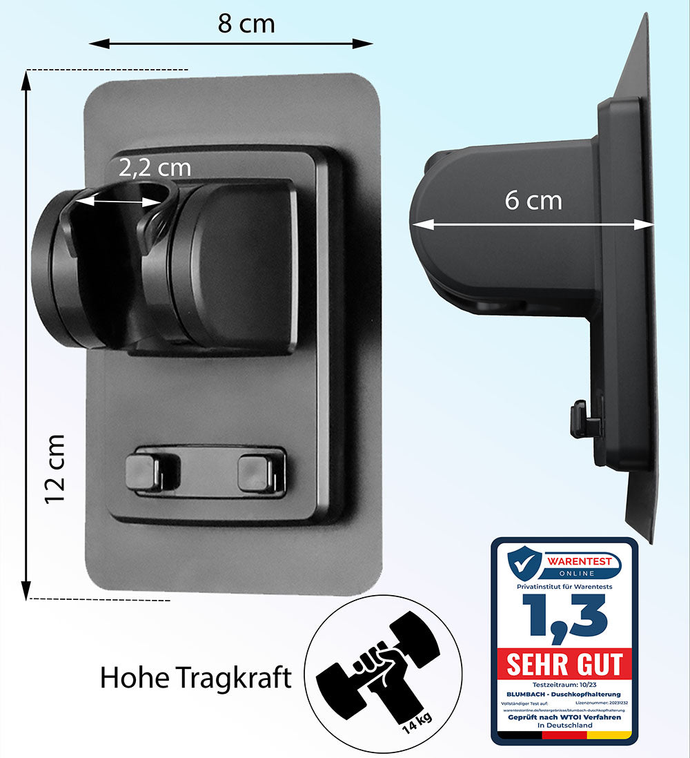 Duschkopfhalter "Sticky" zum Kleben. Winkel verstellbar, Schwarz
