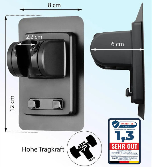 Duschkopfhalter "Sticky" zum Kleben. Winkel verstellbar, Schwarz Blumbach
