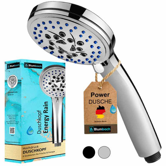 Blumbach Hochdruck Duschkopf Energy Rain, 9 Strahlarten, Massagestrahl, Duschbrause starker Strahl, Handbrause 