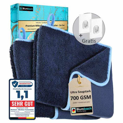 Mikrofaser Trockentuch Dusche Bad Auto Blumbach - 2er Set mit 700 GSM + 2 Klebehaken gratis, 