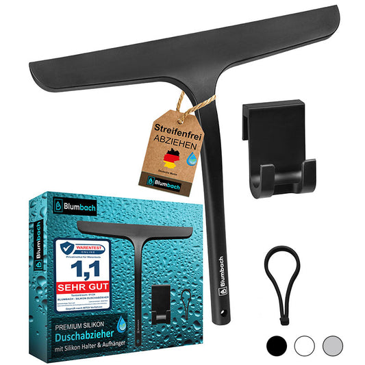 Blumbach Silikon Duschabzieher schwarz, weiß oder grau - Premium Abzieher Dusche 28 cm breit