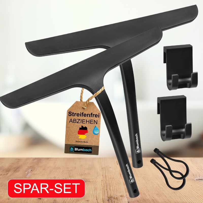 Blumbach Silikon Duschabzieher schwarz Sparset,  Duschwandabzieher, Flitsche Dusche Fenster, Abzieher Dusche, Duschkabinenabzieher