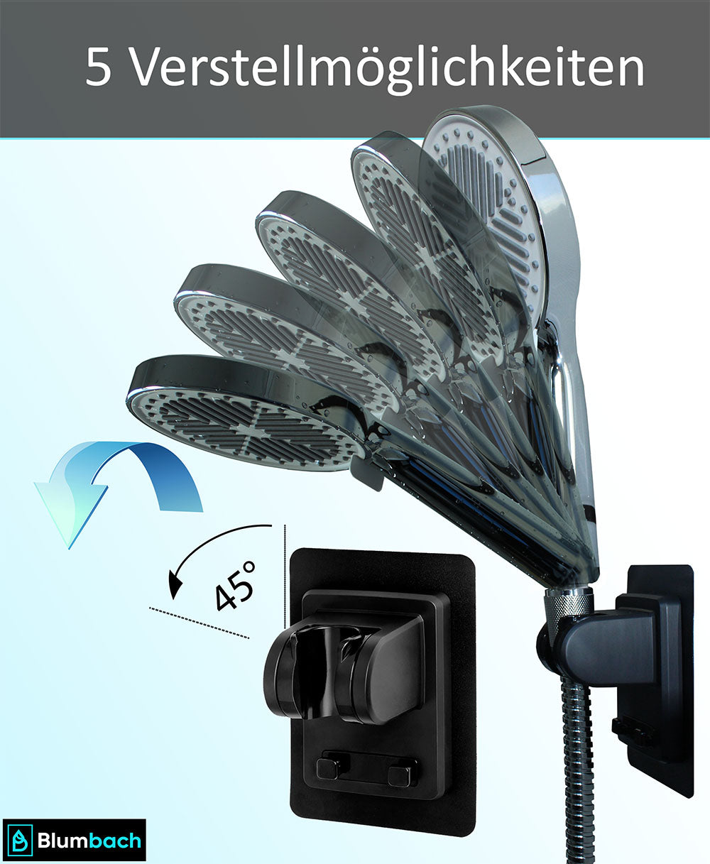 Duschkopfhalter "Sticky" zum Kleben. Winkel verstellbar, Schwarz