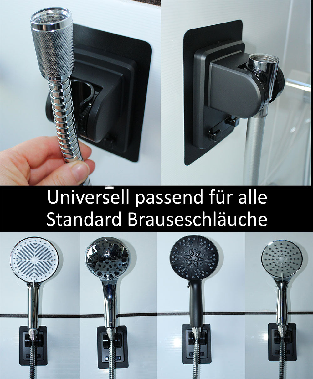 Duschkopfhalter "Sticky" zum Kleben. Winkel verstellbar, Schwarz