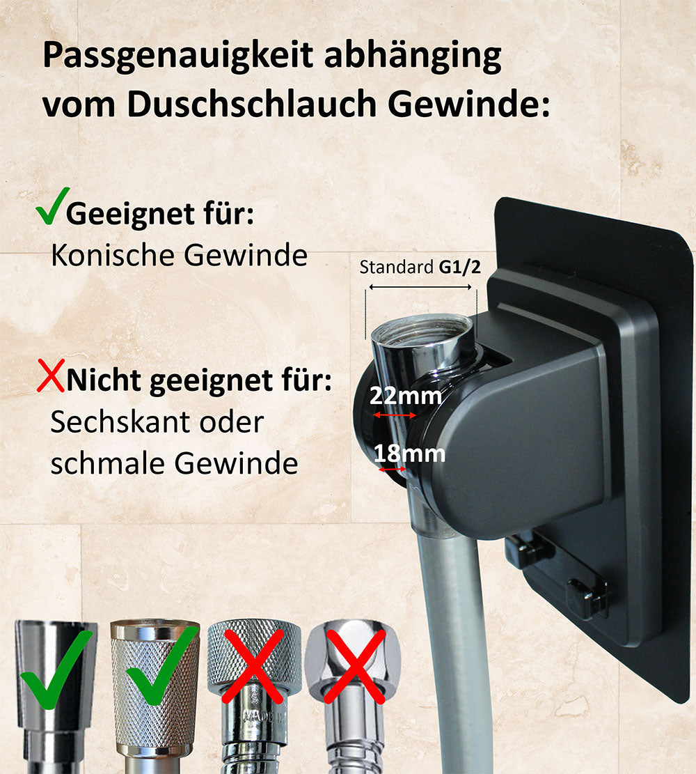 Duschkopfhalter "Sticky" zum Kleben. Winkel verstellbar, Schwarz