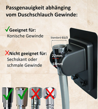 Duschkopfhalter "Sticky" zum Kleben. Winkel verstellbar, Schwarz