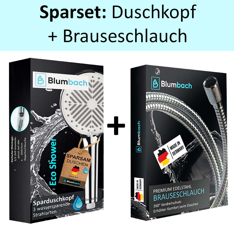 Duschbrause Sparset: Eco Shower Sparduschkopf mit Edelstahl Schlauch 160 cm Made in Germany