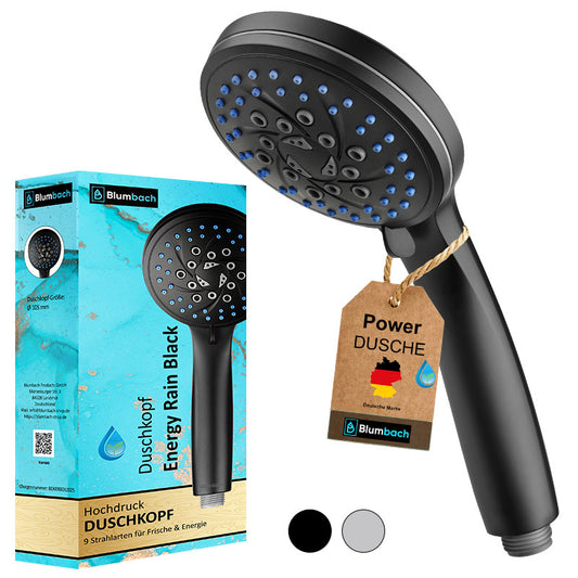 Hochdruck Duschkopf Energy Rain - mit 9 tollen Strahlarten, chrom oder schwarz