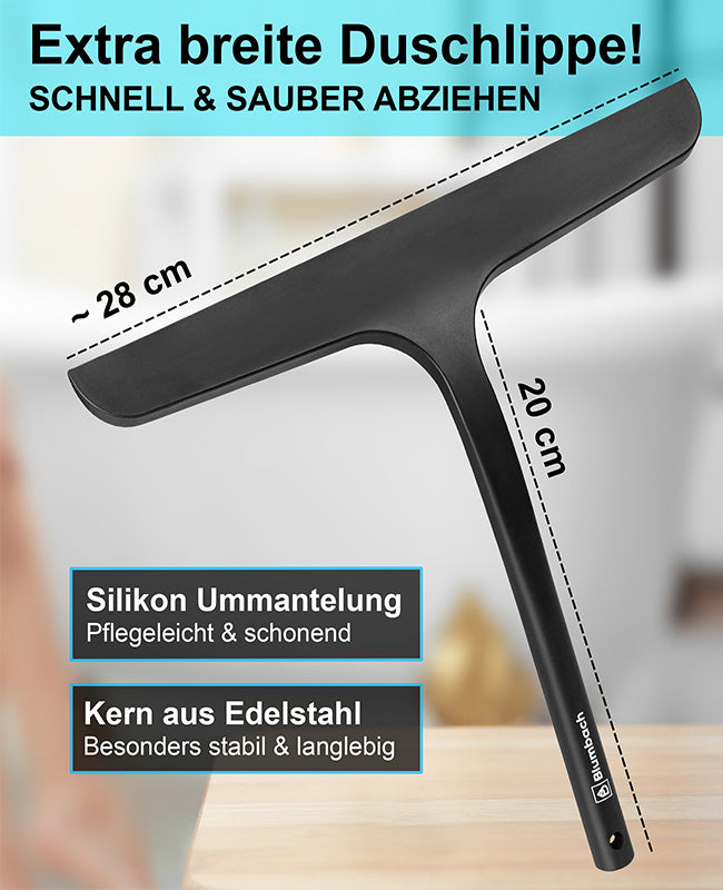 Blumbach Silikon Duschabzieher schwarz - Premium Abzieher Dusche 28 cm breit